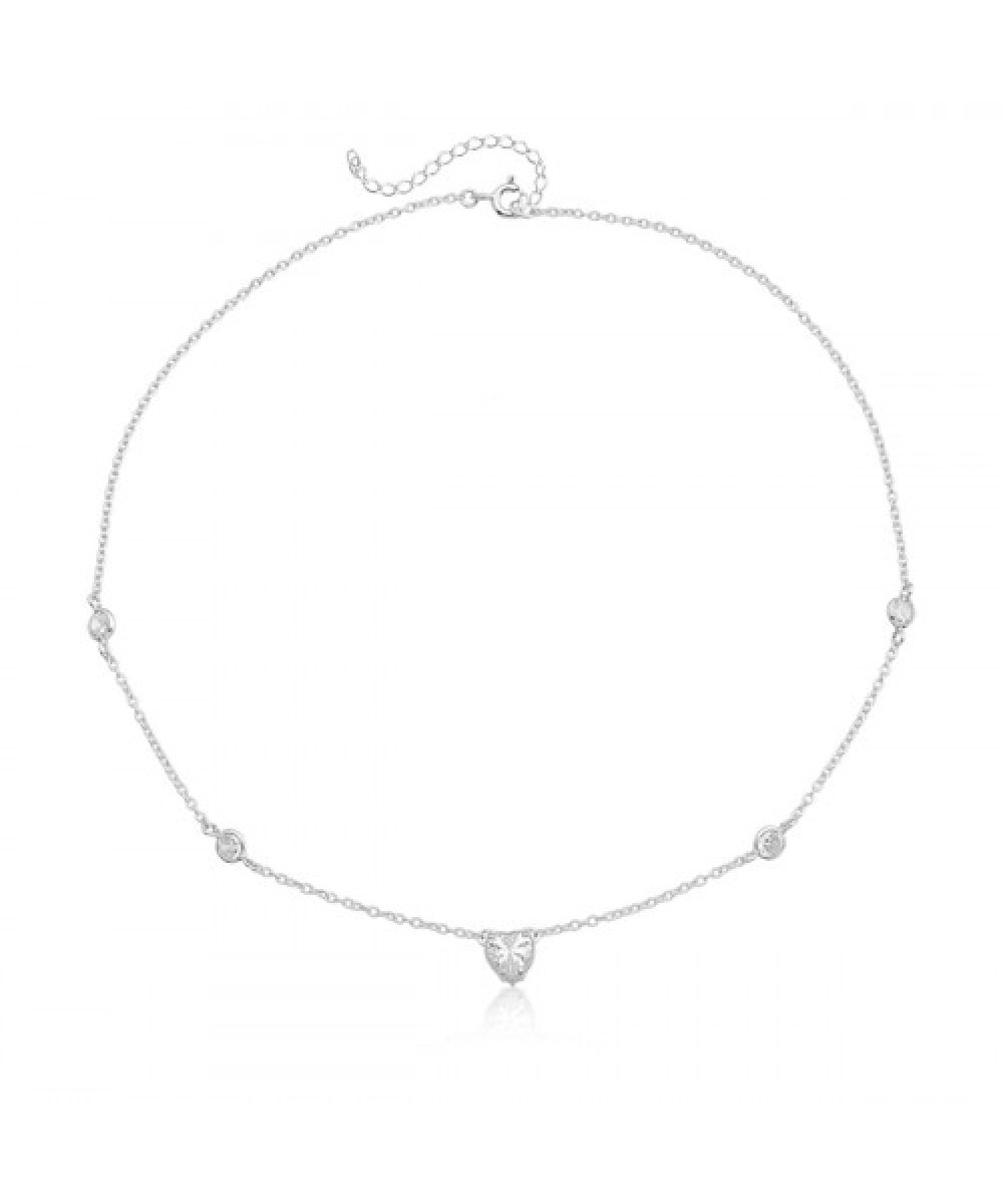 Colar de Prata Choker Coração Zircônia Cristal