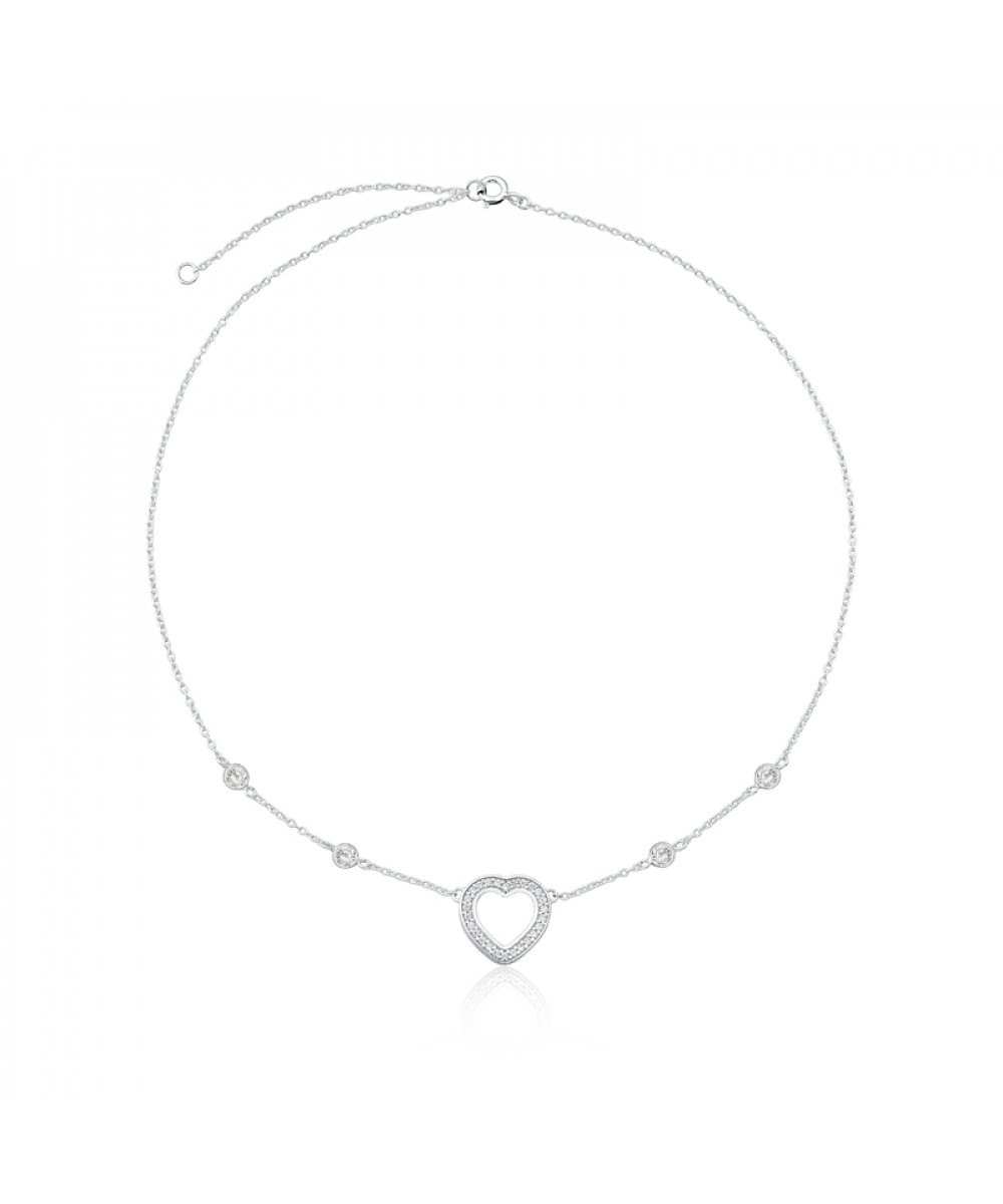 COLAR DE PRATA CHOCKER CORAÇÃO ZIRCÔNIA