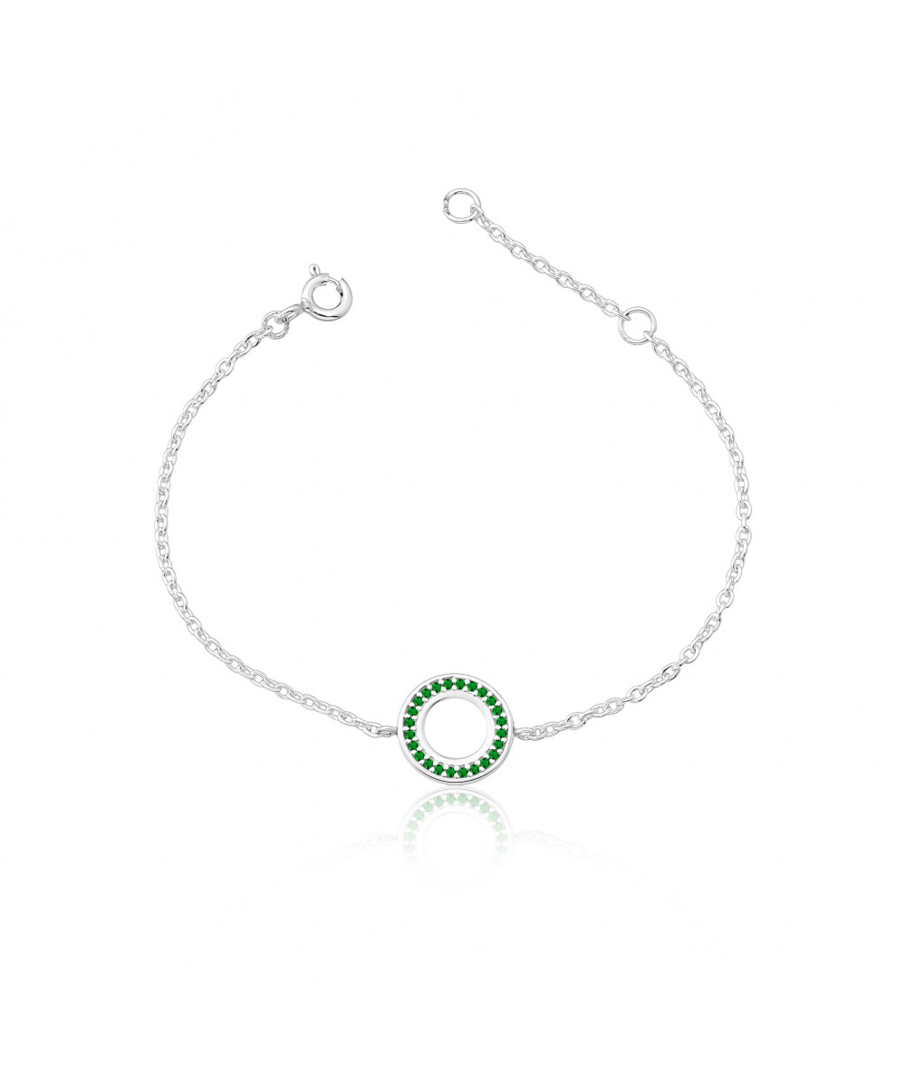 Pulseira de Prata Zircônia Círculo Verde