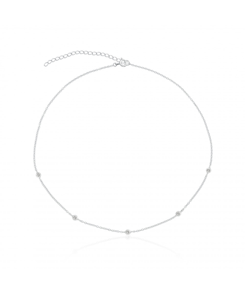 Colar de Prata Choker Pontos Zircônias