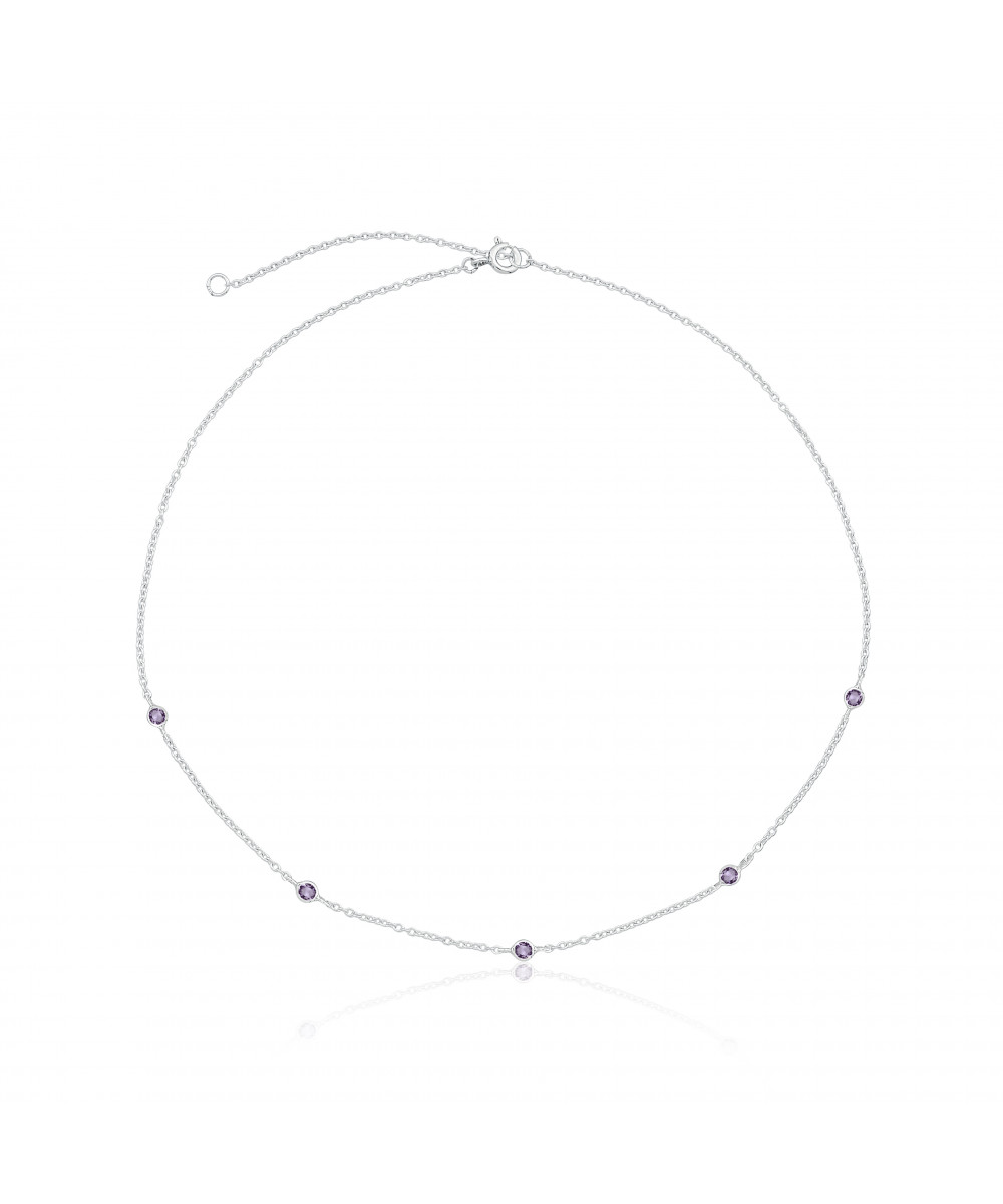 Colar de Prata Choker Pontos Zircônias Ametista