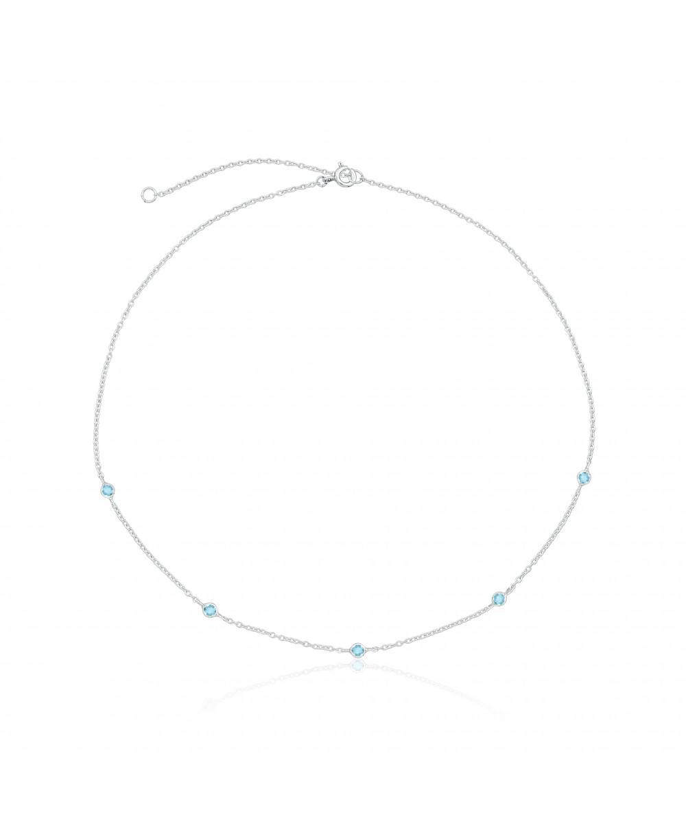 Colar de Prata Choker Zircônia Azul Claro