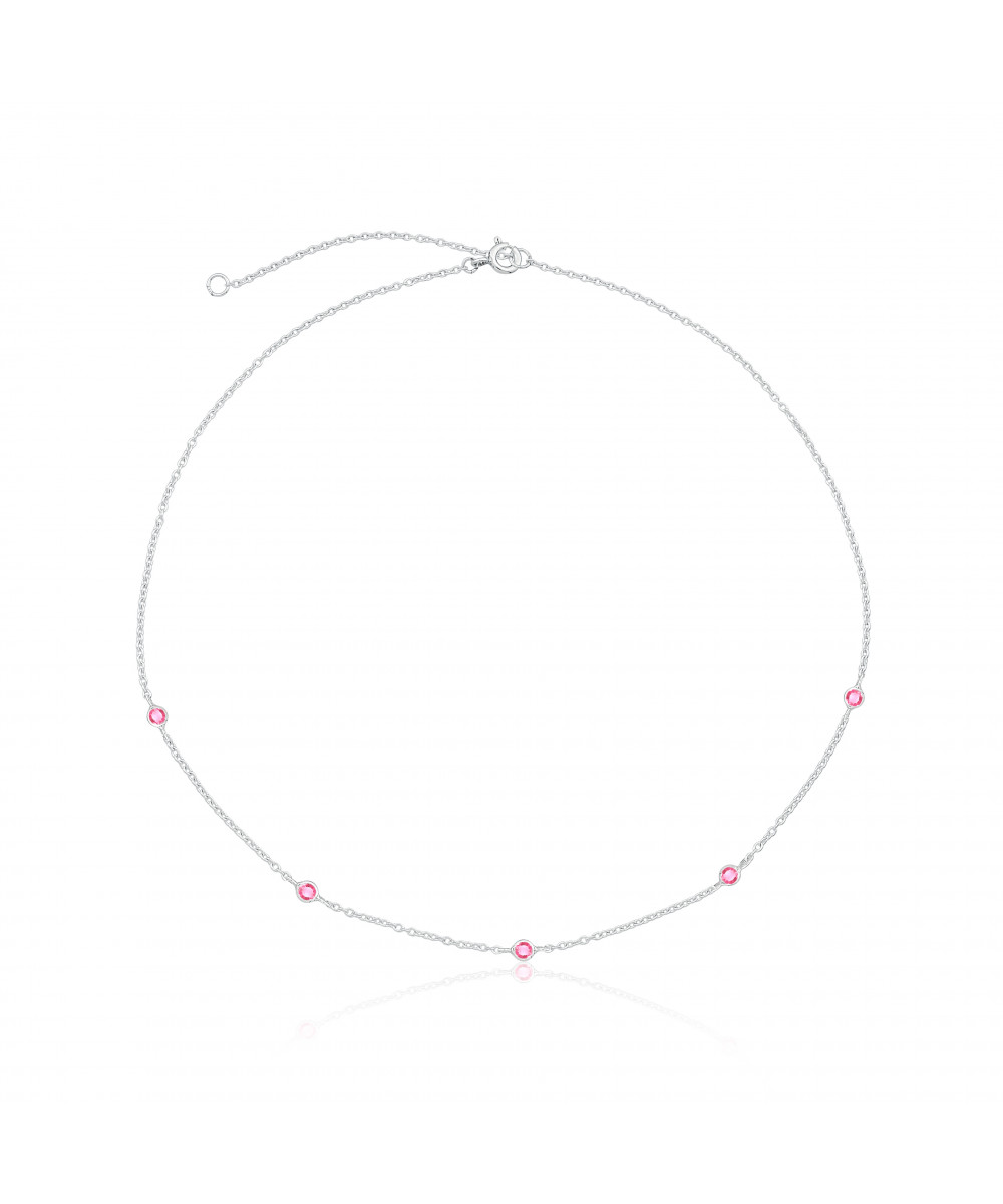 Colar de Prata Choker Pontos Zircônias Rosas