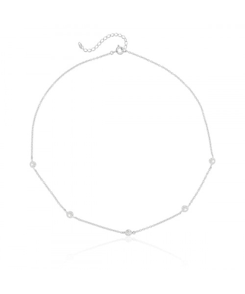 Colar de Prata Choker Redondo Cristal