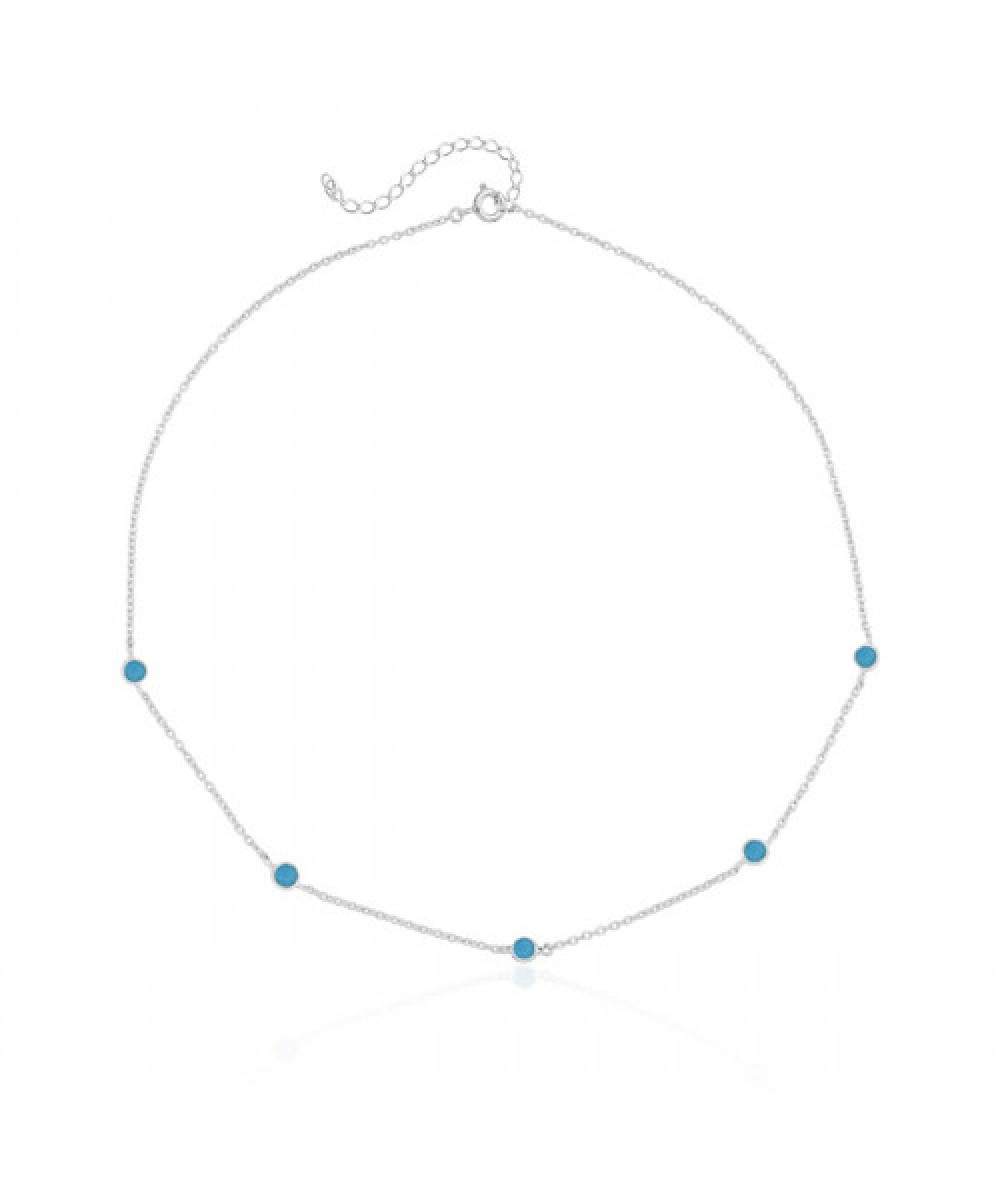 Colar de Prata Choker Pontos Turquesas