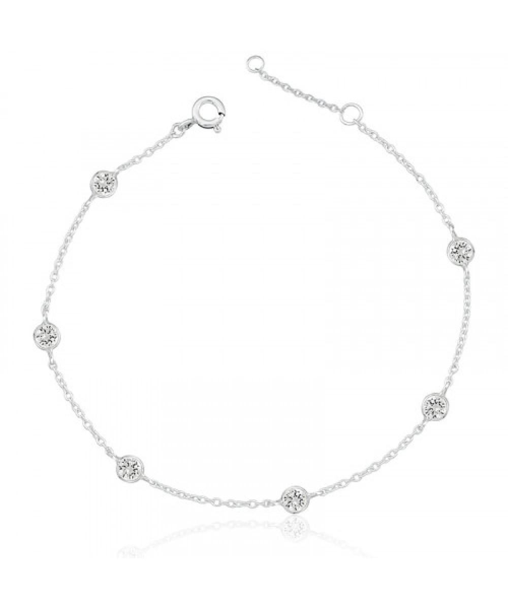 Tornozeleira de Prata Pontos Zircônias Cristal