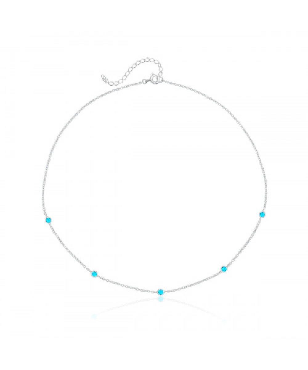 Colar de Prata Choker Redondo Azul