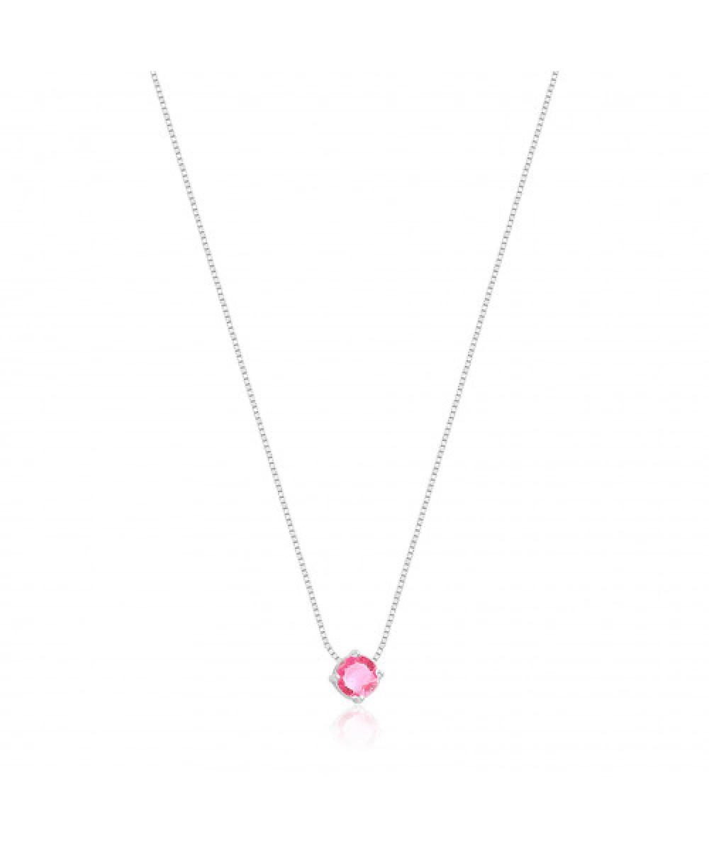 Gargantilha de Prata com Ponto de Zircônia Rosa