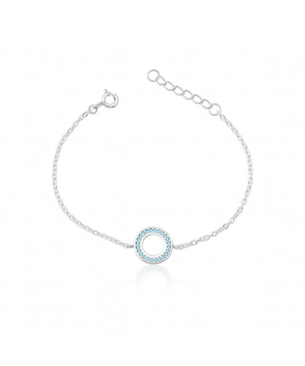 Pulseira de Prata Zircônia Círculo Turquesa