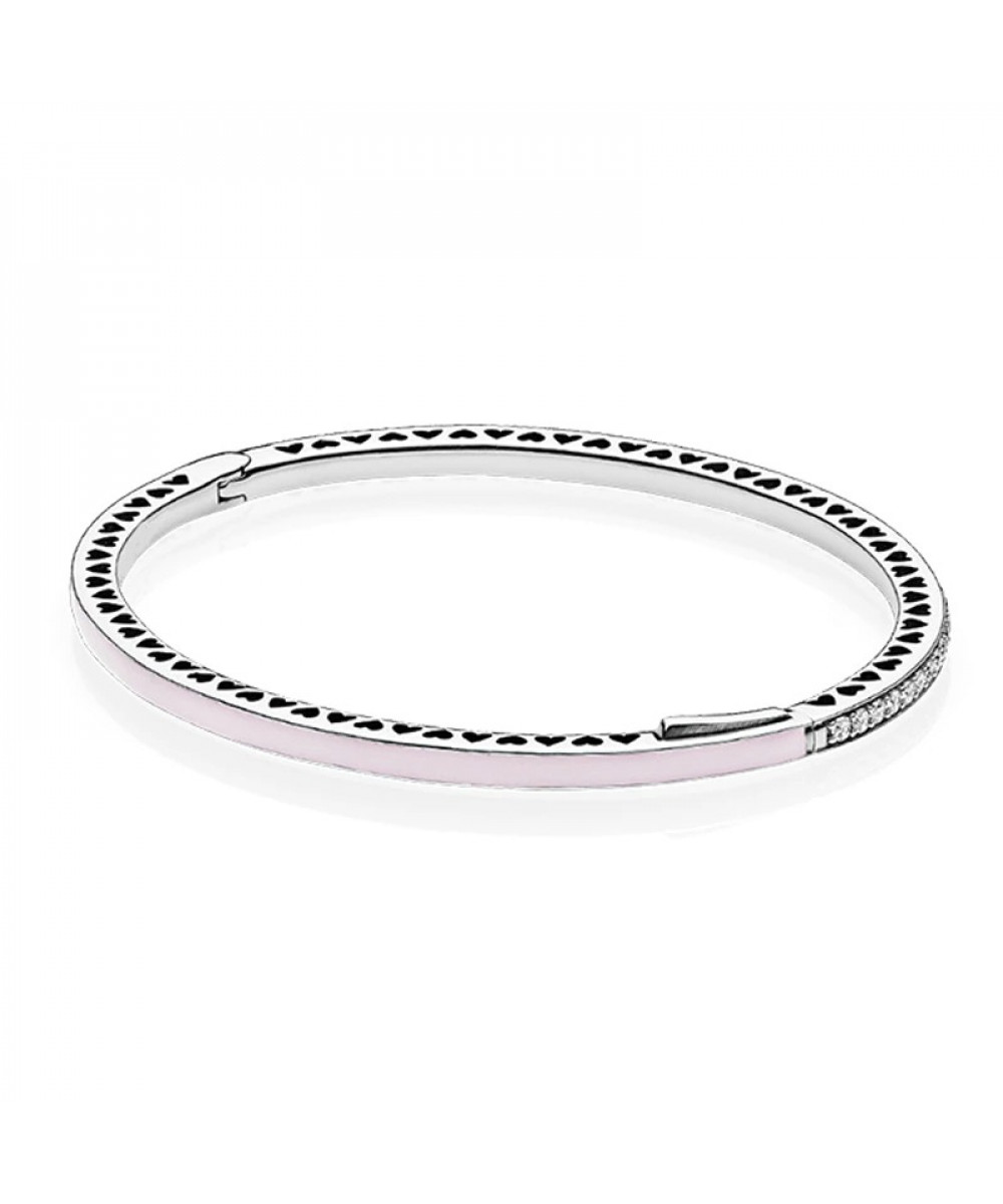 Bracelete de Prata Coração Radiante Rosa