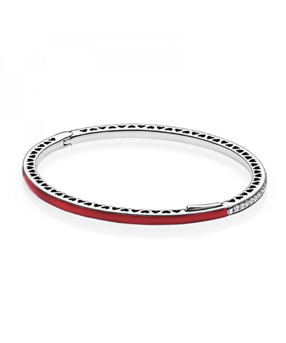 Bracelete de Prata Coração Radiante Vermelho