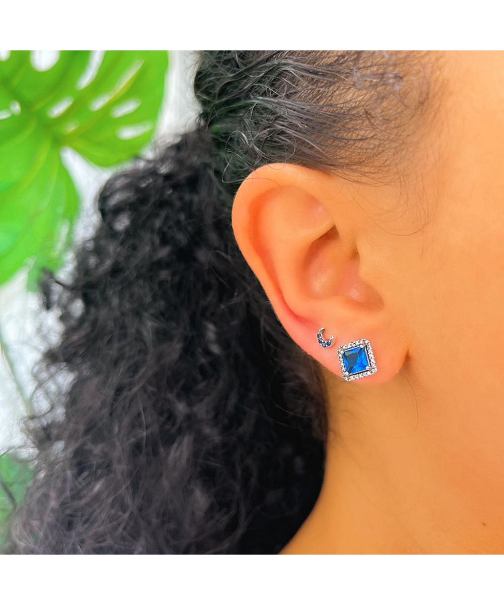 Brinco de Prata Beleza Eterna Azul