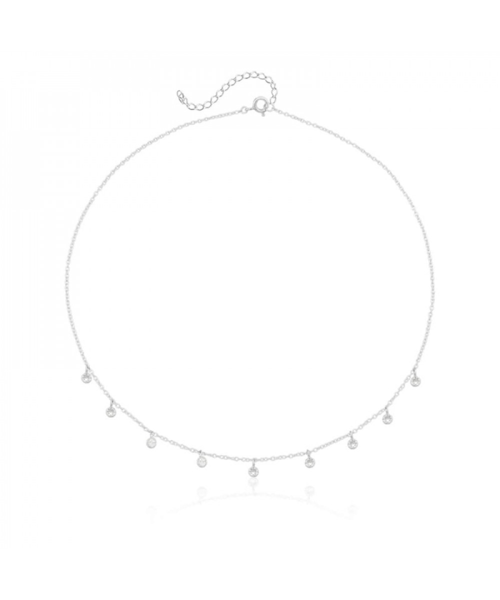 Choker de Prata Pontos de Cristal Pendurada