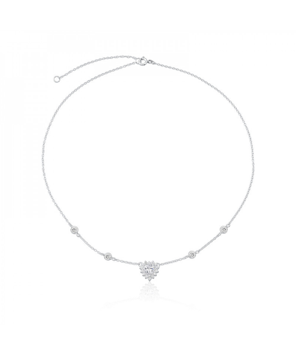 Colar de Prata Choker Coração Cristal