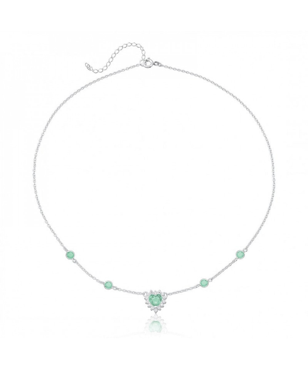 Colar de Prata Choker Coração Verde Claro