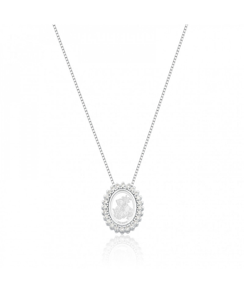 Colar de Prata Oval Zircônias Branco São Jorge
