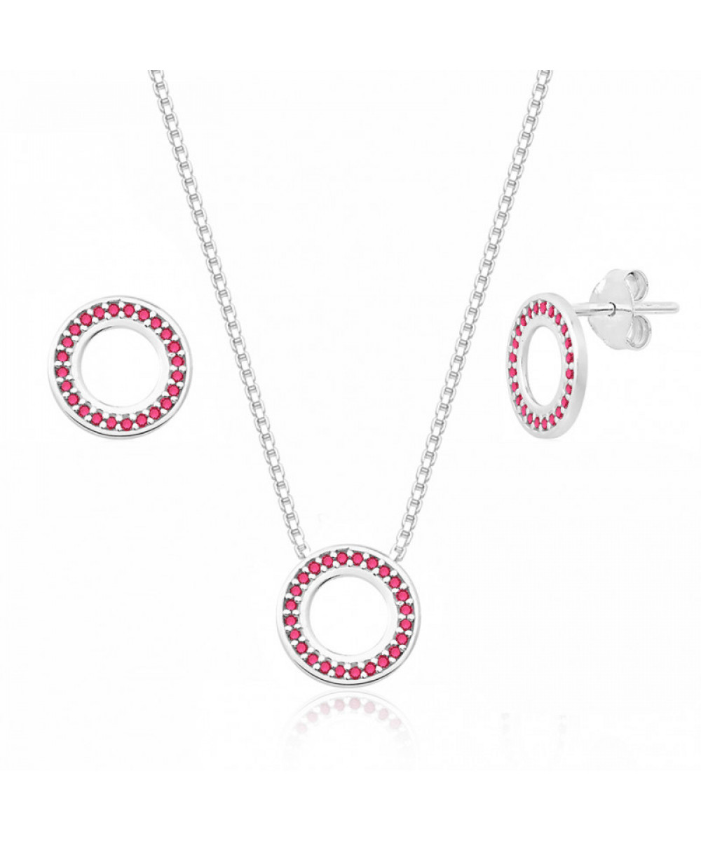 Conjunto de Prata Redondo Rosa