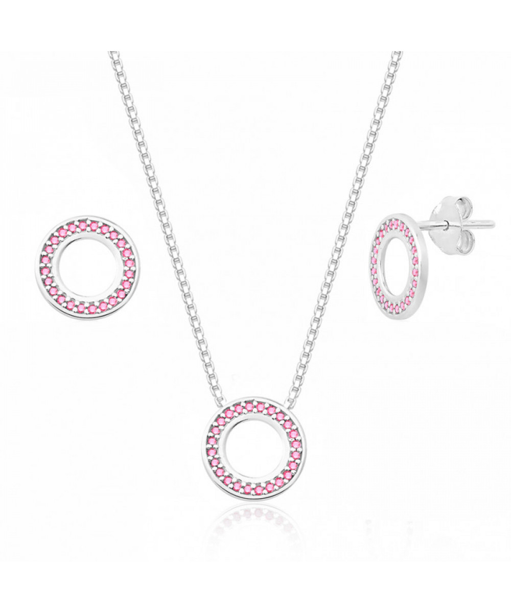 Conjunto de Prata Redondo Rosa Claro