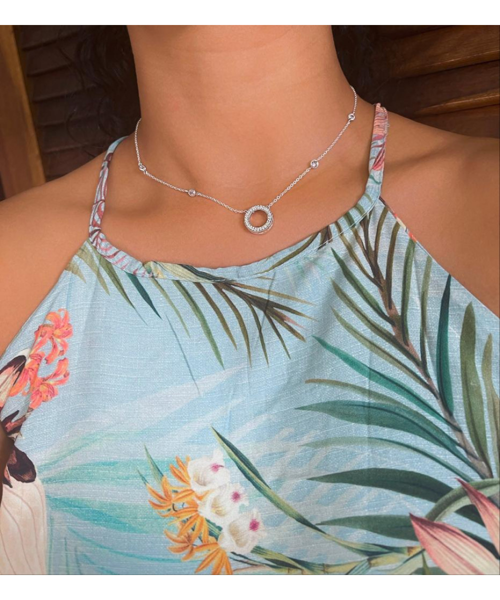 Colar de Prata Choker Redonda Zircônia