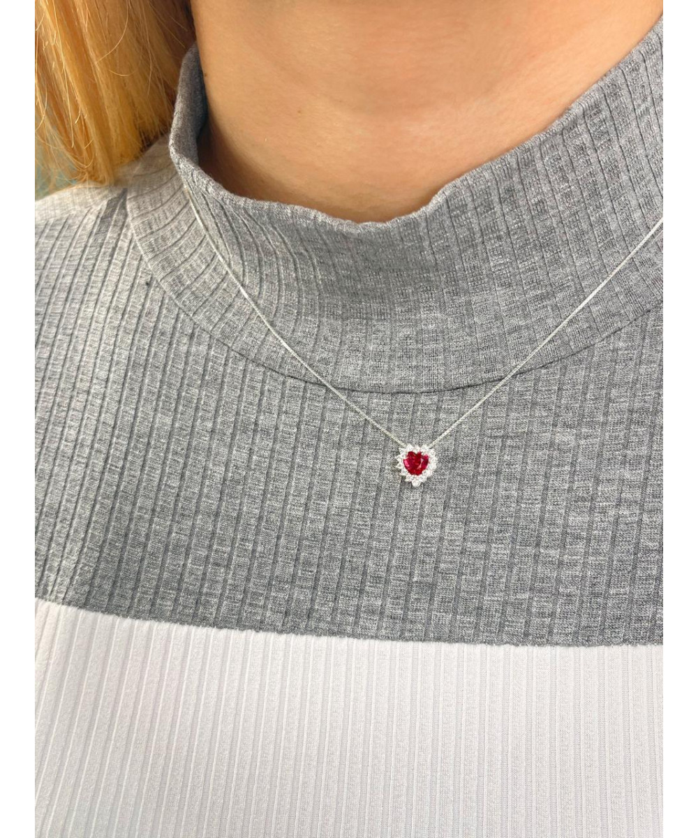 Garganta De Prata Coração Zircônia Vermelho Liv