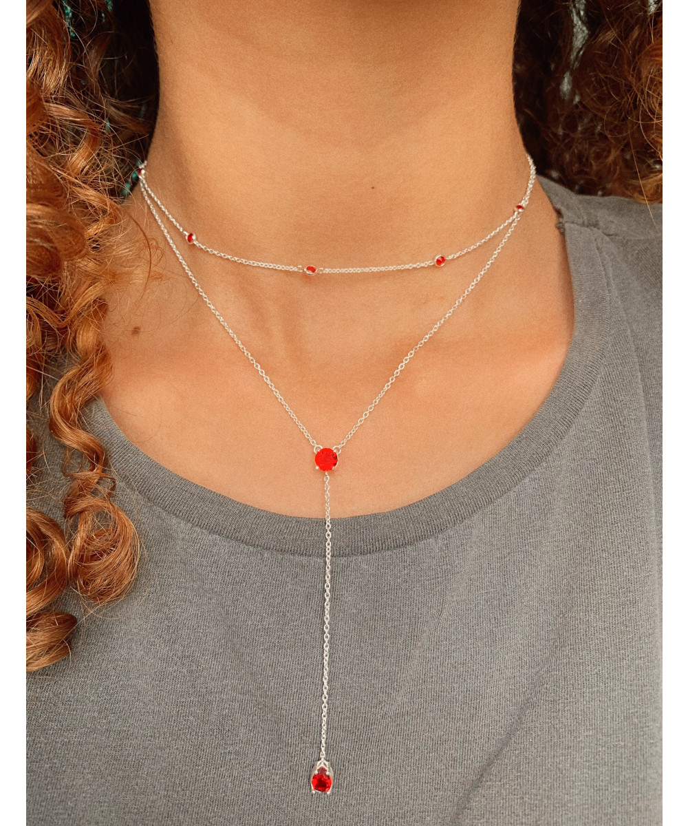 Colar de Prata Choker Zircônia Vermelho