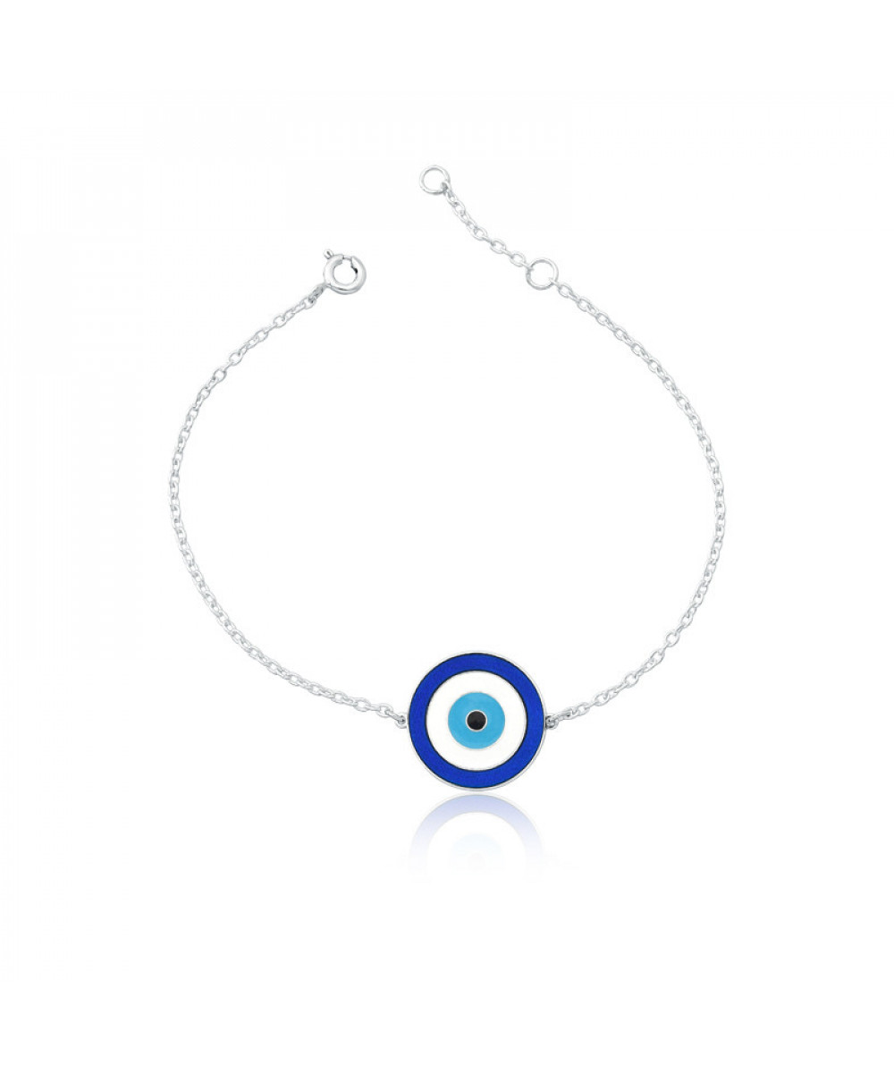 Pulseira de Prata Resinada Branco Olho Grego Azul