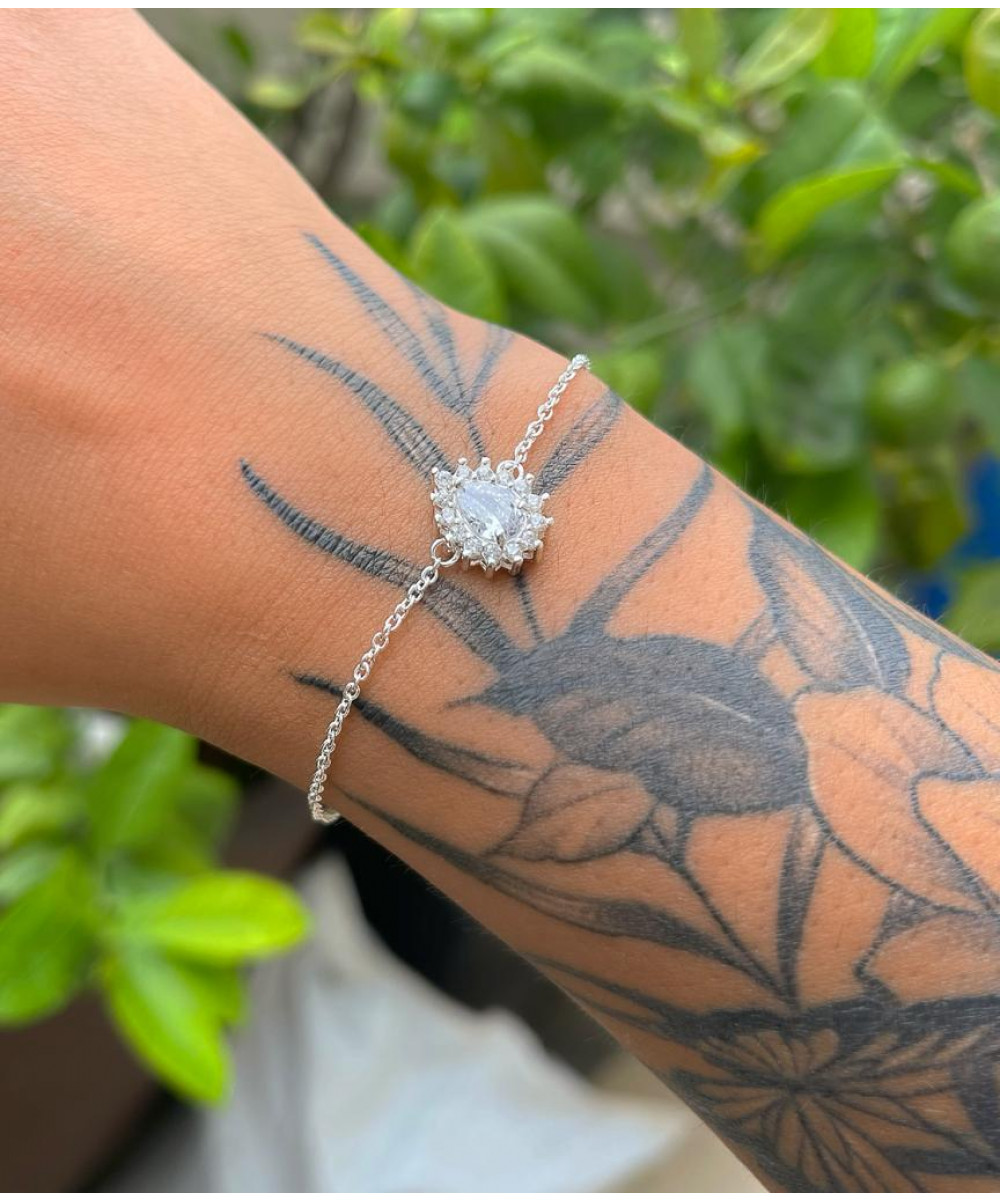 Pulseira De Prata Zircônia Gota Branca July