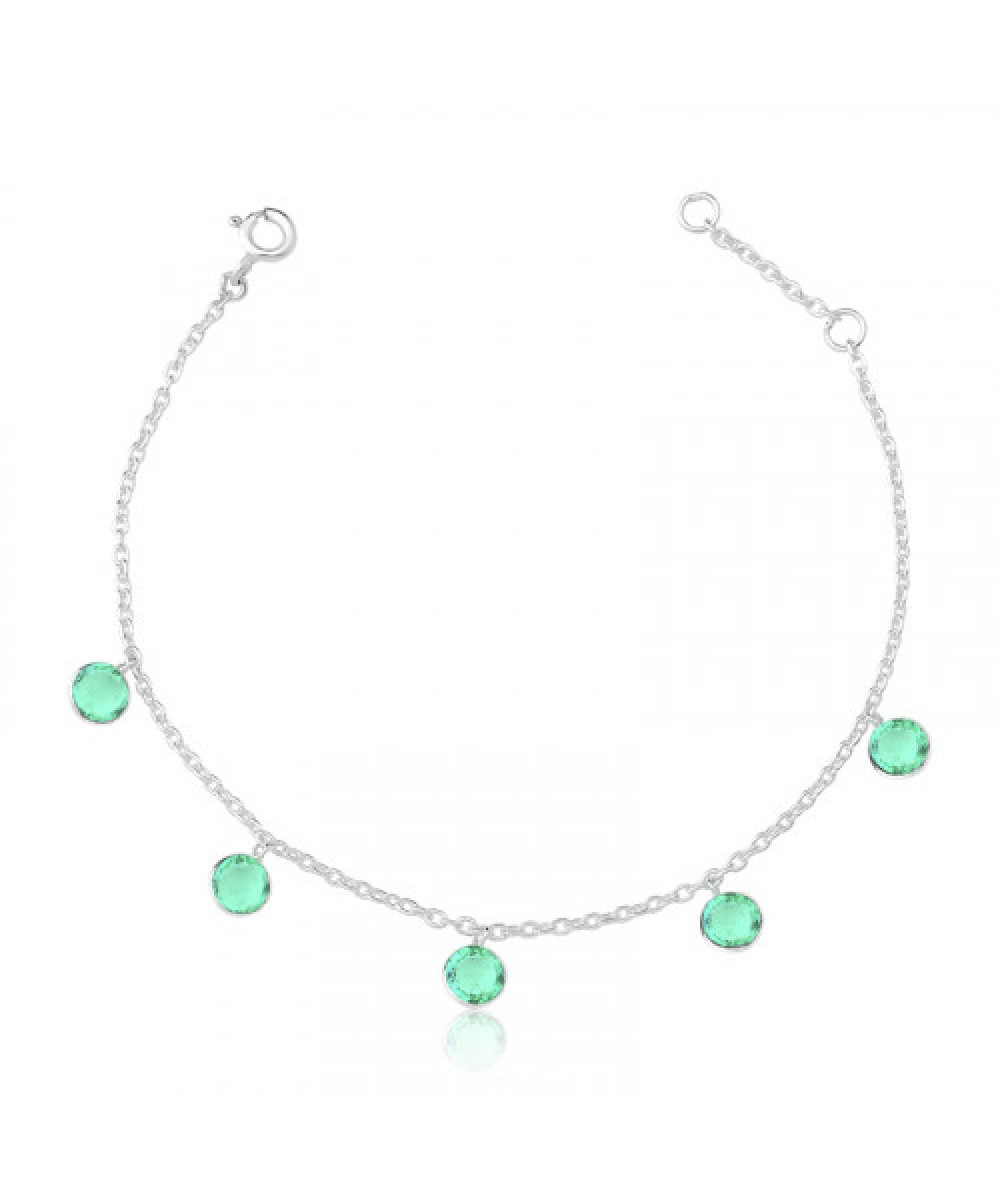 Pulseira de Prata Zircônias Penduradas Verde Claro