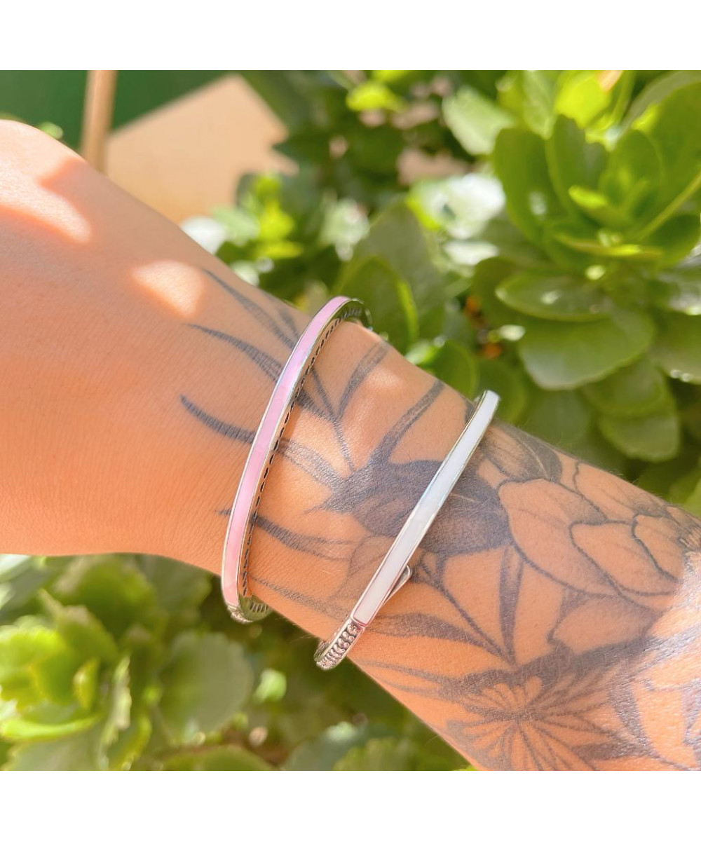 Bracelete de Prata Coração Radiante Rosa