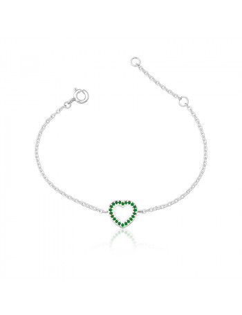 Pulseira de Prata Zircônia Coração Verde