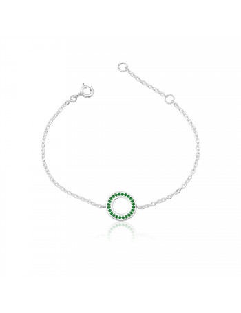 Pulseira de Prata Zircônia Círculo Verde