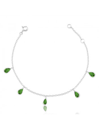 Pulseira de Prata Gotas Zircônias Verdes