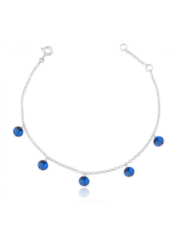 Pulseira de Prata Zircônias Penduradas Azul