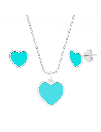 Conjunto de Prata Coração Turquesa Azul Tiffany