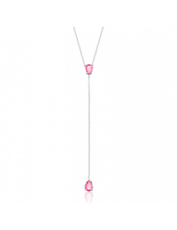 Colar de Prata Gravata Cristal Gota Rosa