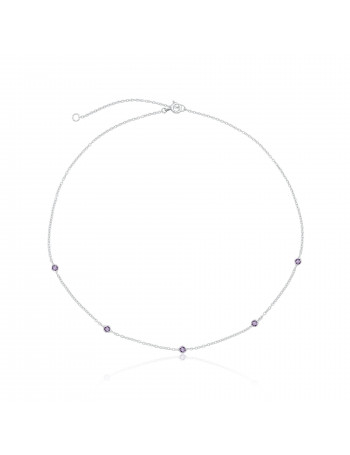 Colar de Prata Choker Pontos Zircônias Ametista