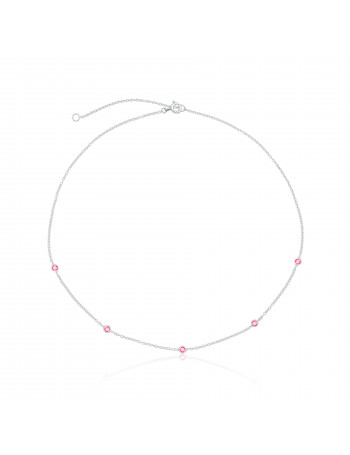 Colar de Prata Choker Pontos Zircônias Rosas