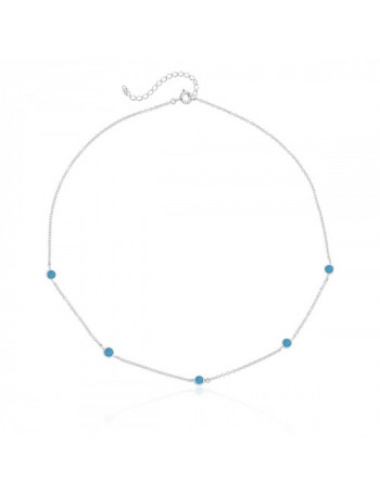 Colar de Prata Choker Pontos Turquesas