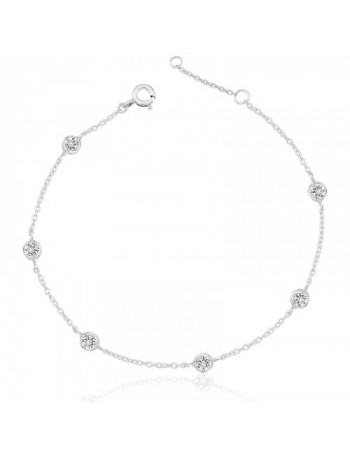 Tornozeleira de Prata Pontos Zircônias Cristal