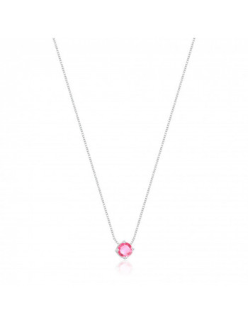 Gargantilha de Prata com Ponto de Zircônia Rosa