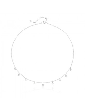 Choker de Prata Pontos de Cristal Pendurada