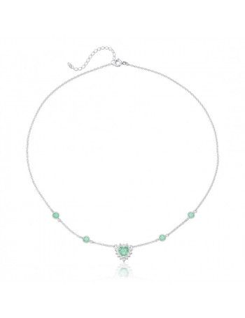 Colar de Prata Choker Coração Verde Claro