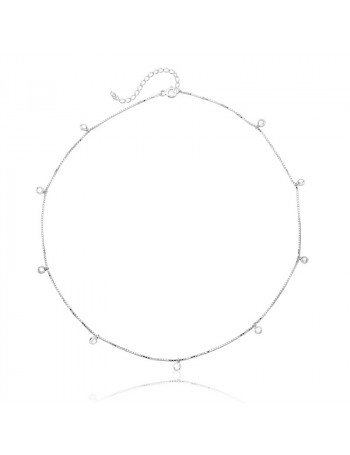 Colar de Prata Choker Pontos Cristal 