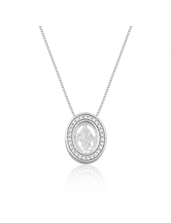 Colar de Prata Oval Branco Nossa Senhora das Graças