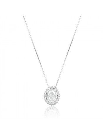 Colar de Prata Oval Branco Nossa Senhora das Graças