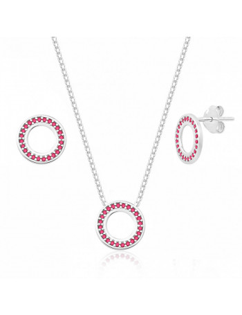 Conjunto de Prata Redondo Rosa