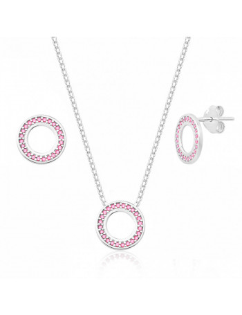 Conjunto de Prata Redondo Rosa Claro