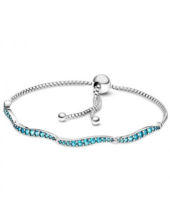 Bracelete de Prata Regulável Onda Azul