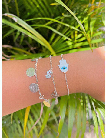 Pulseira de Prata Hamsa Olho Grego Branco