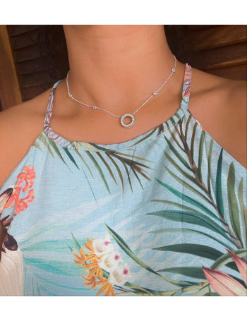 Colar de Prata Choker Redonda Zircônia